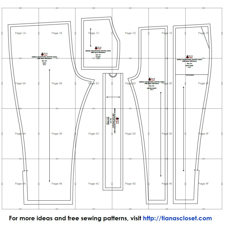 Free PDF sewing pattern: Rosalie elastic waist cropped pants – Tiana's  Closet