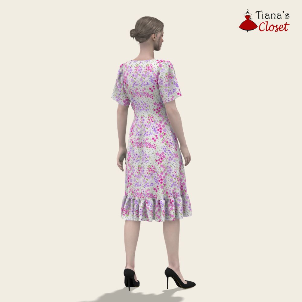 Flora v neck ruffle hem flutter sleeve dress free PDF sewing pattern