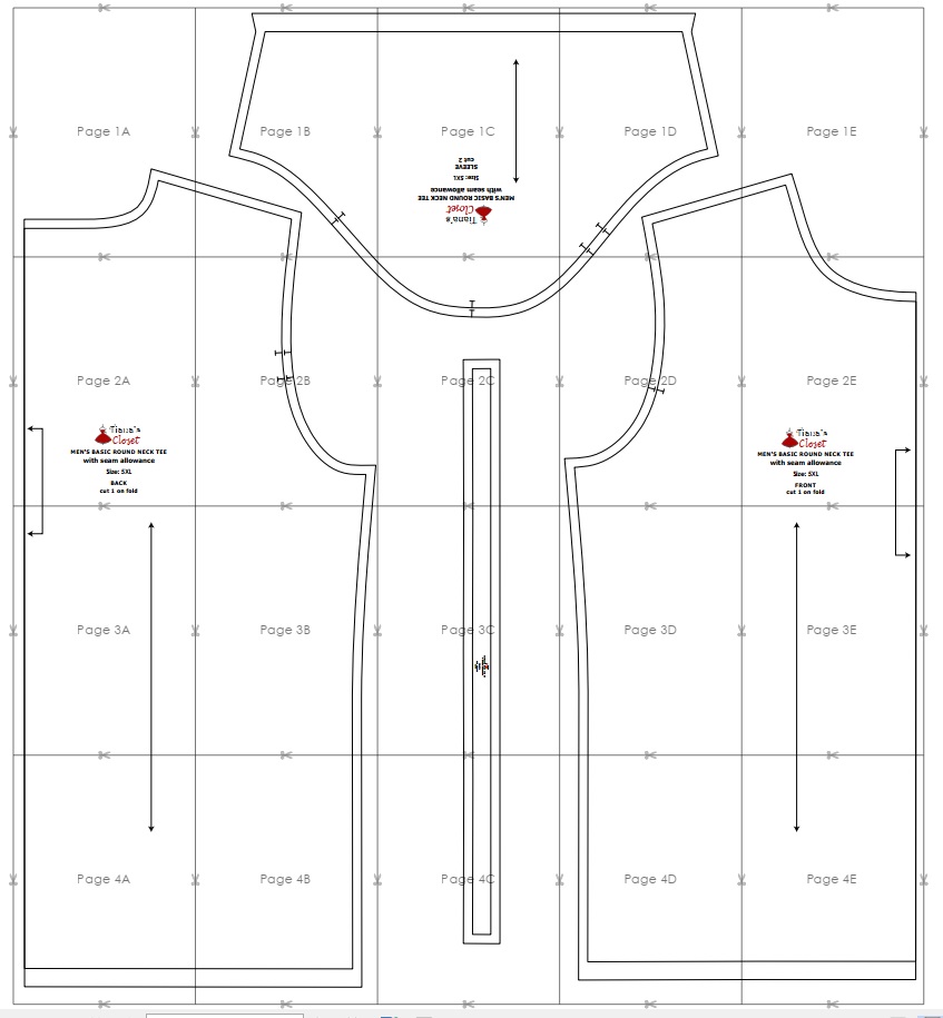 Free PDF sewing pattern Men’s basic round neck Tshirt Tiana's Closet