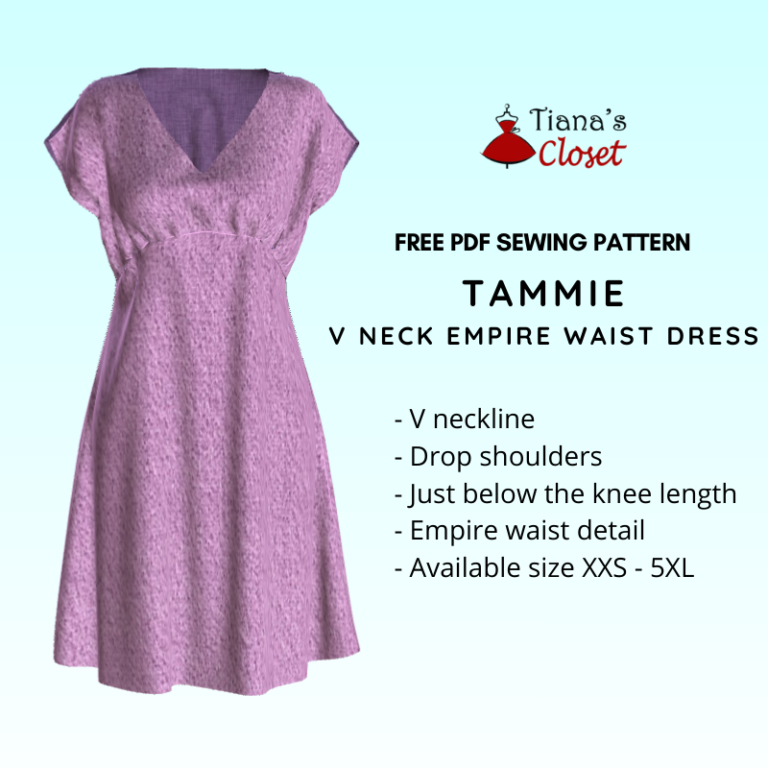 Tammie V neck empire waist dress – Free PDF sewing pattern – Tiana's Closet