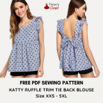 katty ruffle trim tie back blouse free sewing pattern