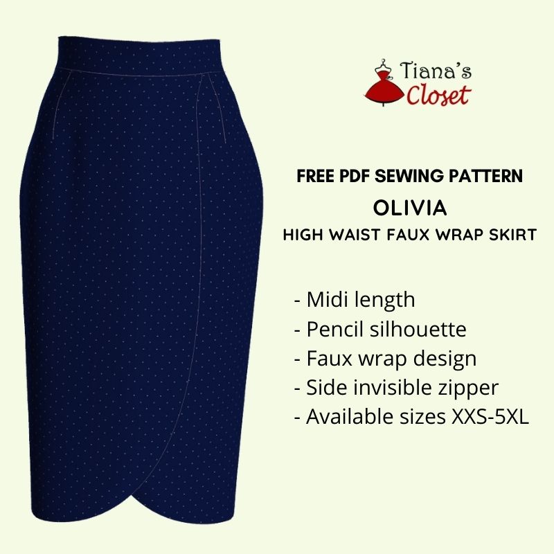 Olivia high waist midi faux wrap skirt free sewing pattern