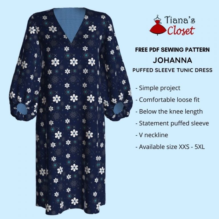 Johanna puffed sleeve tunic dress free pdf sewing pattern
