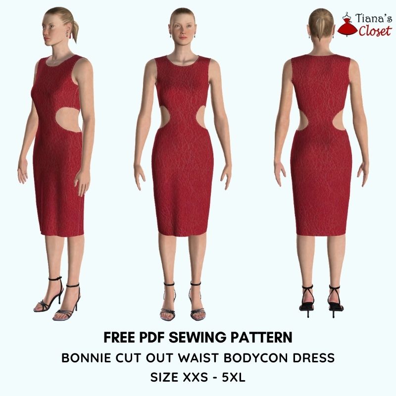 Bonnie cut out waist bodycon dress free pdf sewing pattern