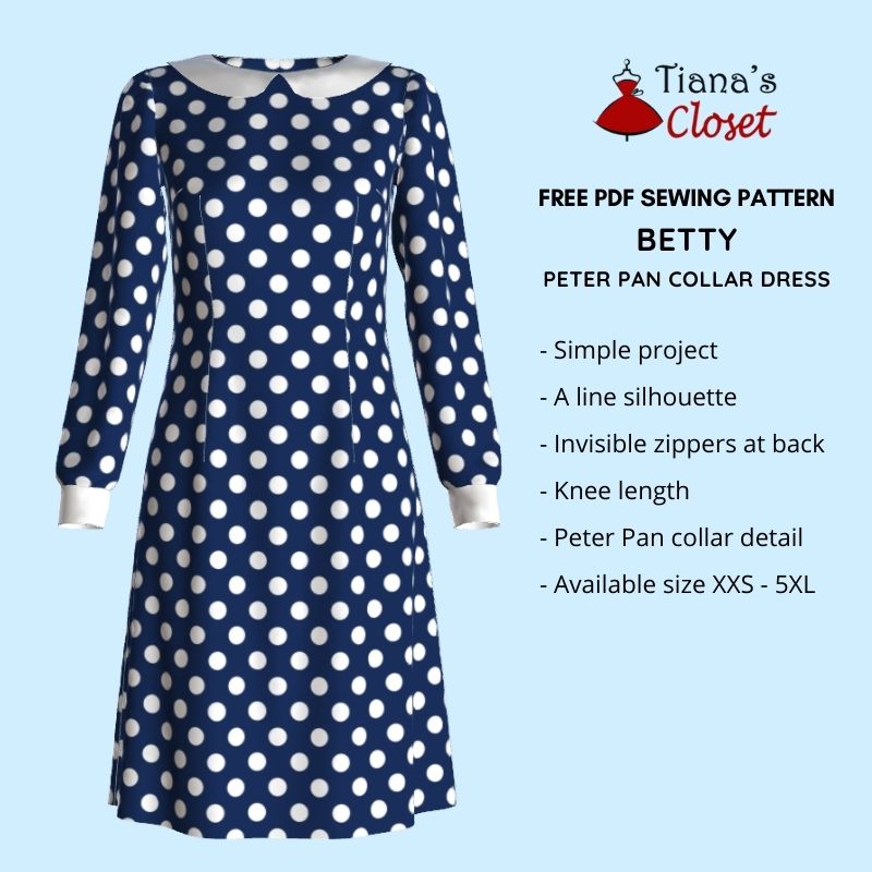 Betty peter pan collar dress size xxs-5xl free pdf sewing pattern
