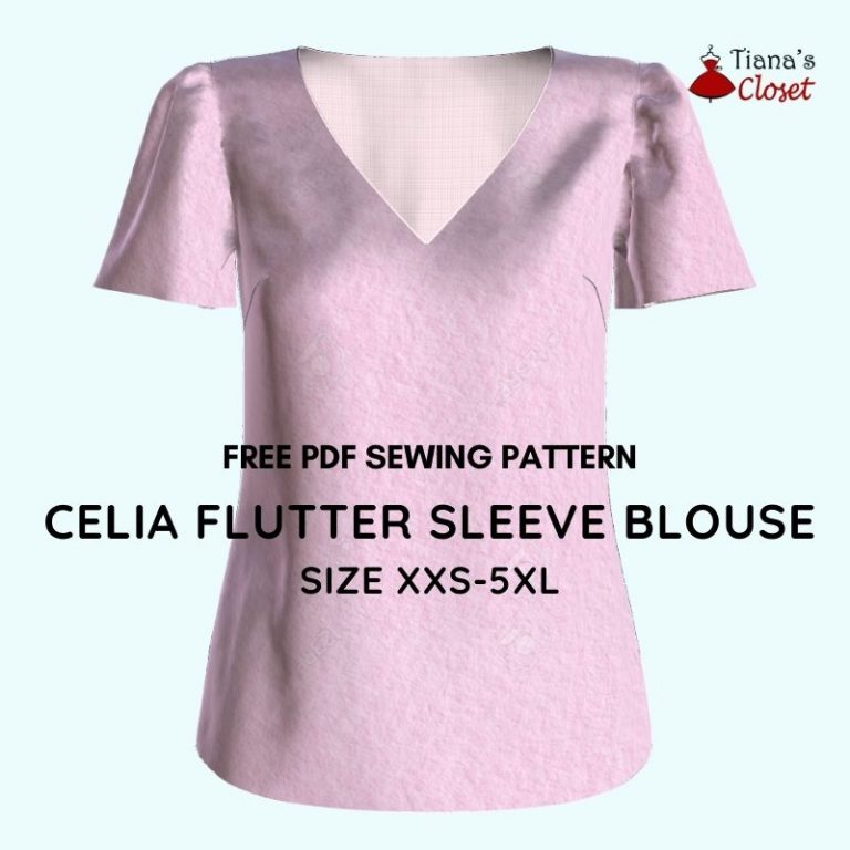 Celia flutter sleeve blouse free PDF sewing pattern