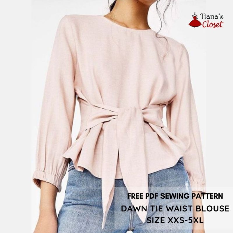 Dawn tie waist blouse free pdf sewing pattern
