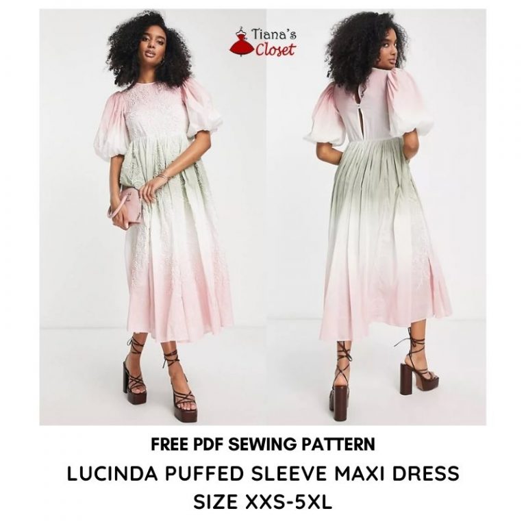 Lucinda puffed sleeve maxi dress free pdf sewing pattern Tiana's Closet