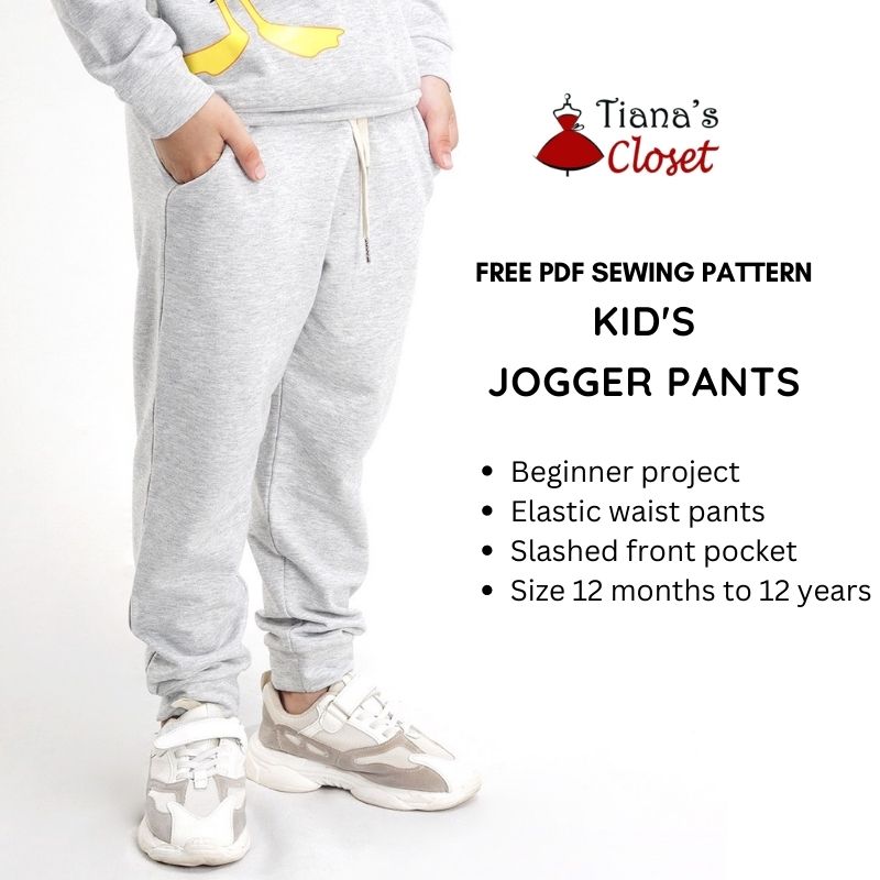 Kid's jogger pants (size 12 months to 12 years) free PDF sewing