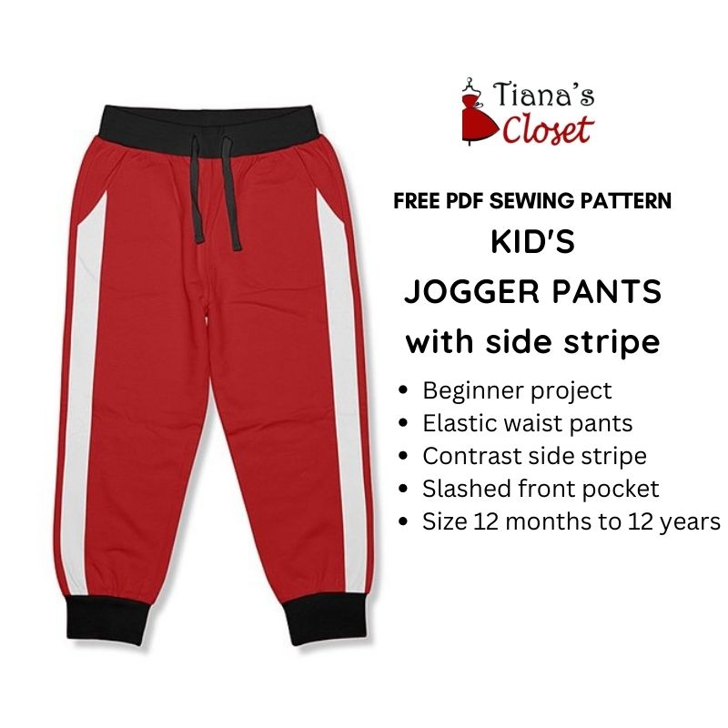 Free PDF pattern: Kid's jogger pants with contrast side stripe – Tiana's  Closet