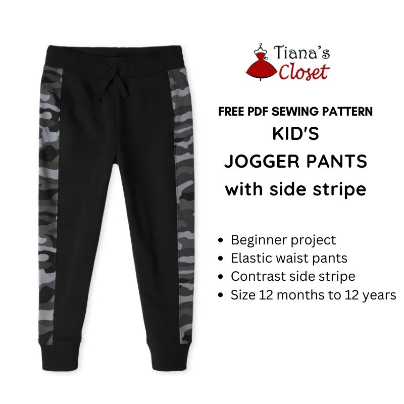 Free PDF pattern: Kid's jogger pants with contrast side stripe