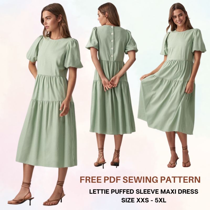 Lettie puffed sleeve dress pdf sewing pattern download