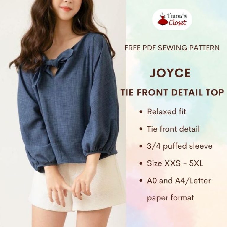 Joyce tie front top free pdf sewing pattern