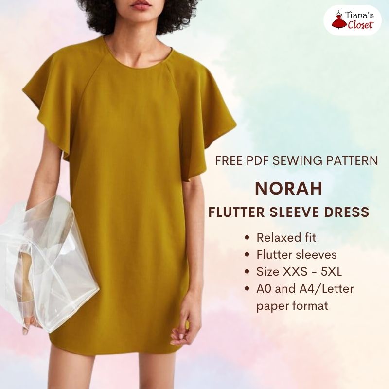 Norah flutter sleeve dress free PDF sewing pattern