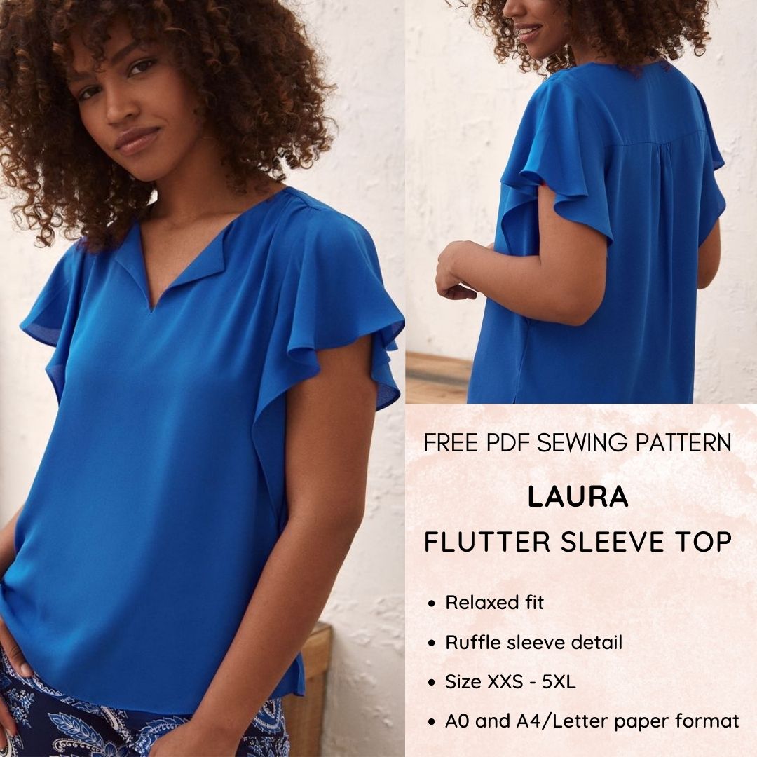 Laura flutter sleeve top free PDF sewing pattern download