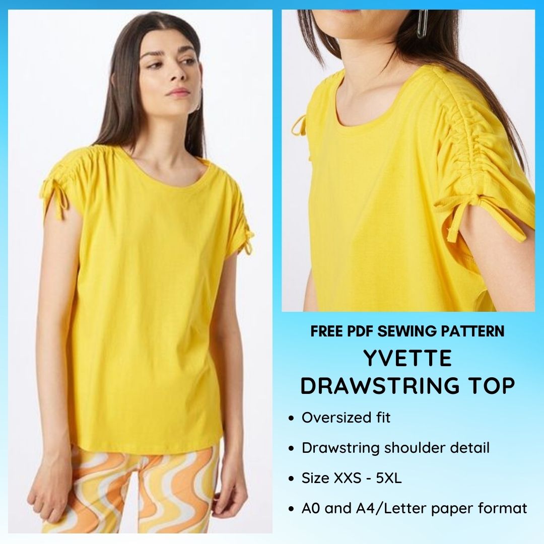Yvette drawstring shoulder tee - free pdf sewing pattern