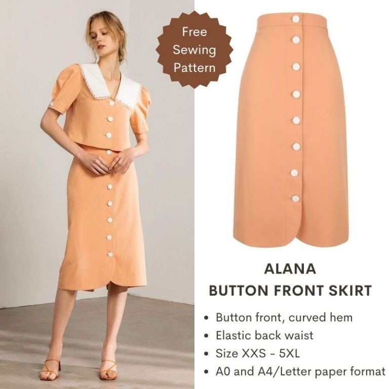 Alana button front skirt - Free PDF sewing pattern