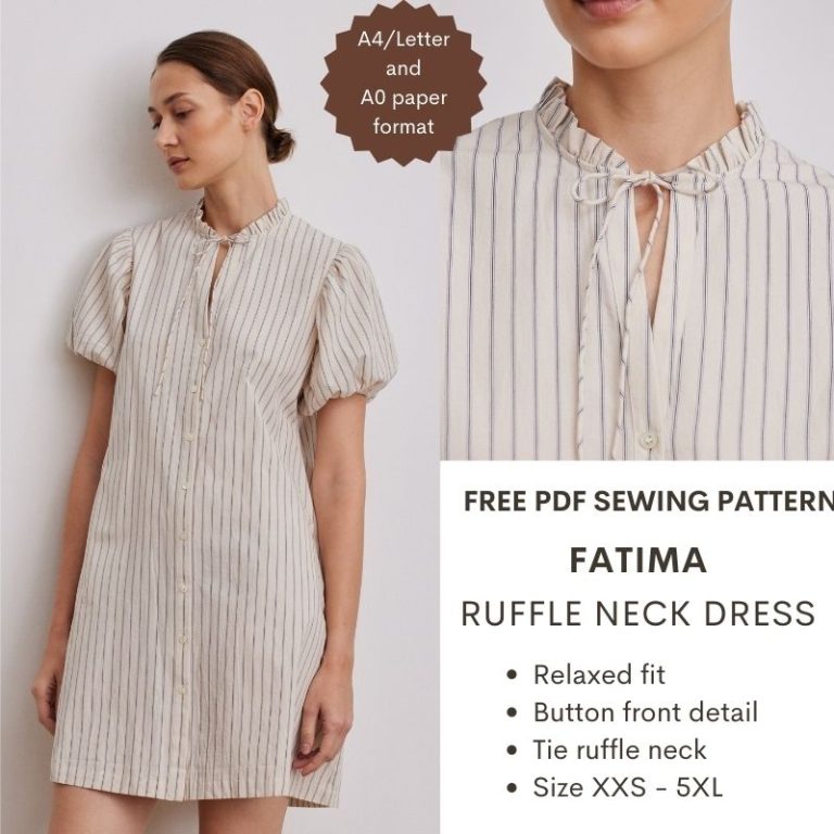 Fatima ruffle neck dress - Free PDF sewing pattern