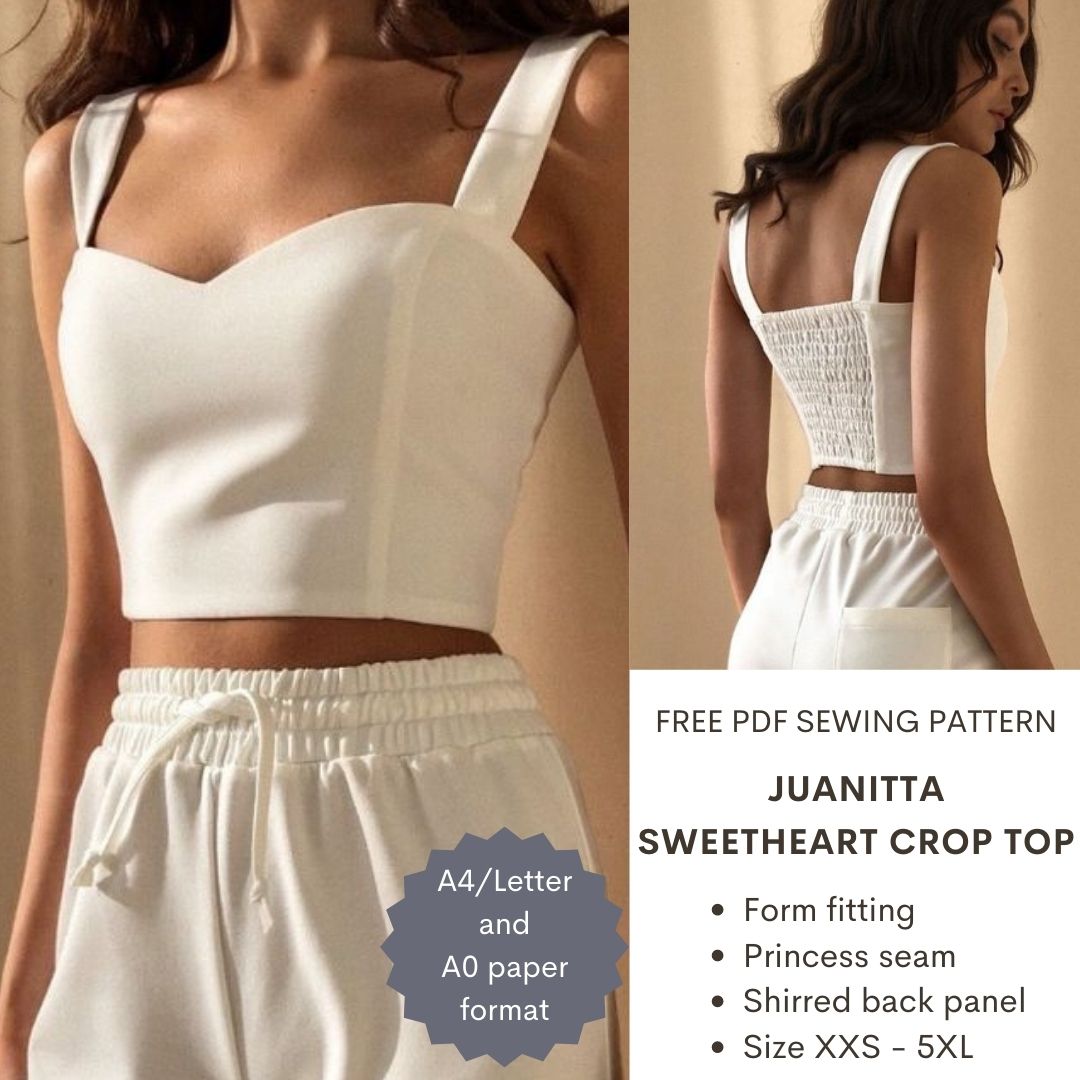 Juanitta sweetheart crop top free sewing pattern