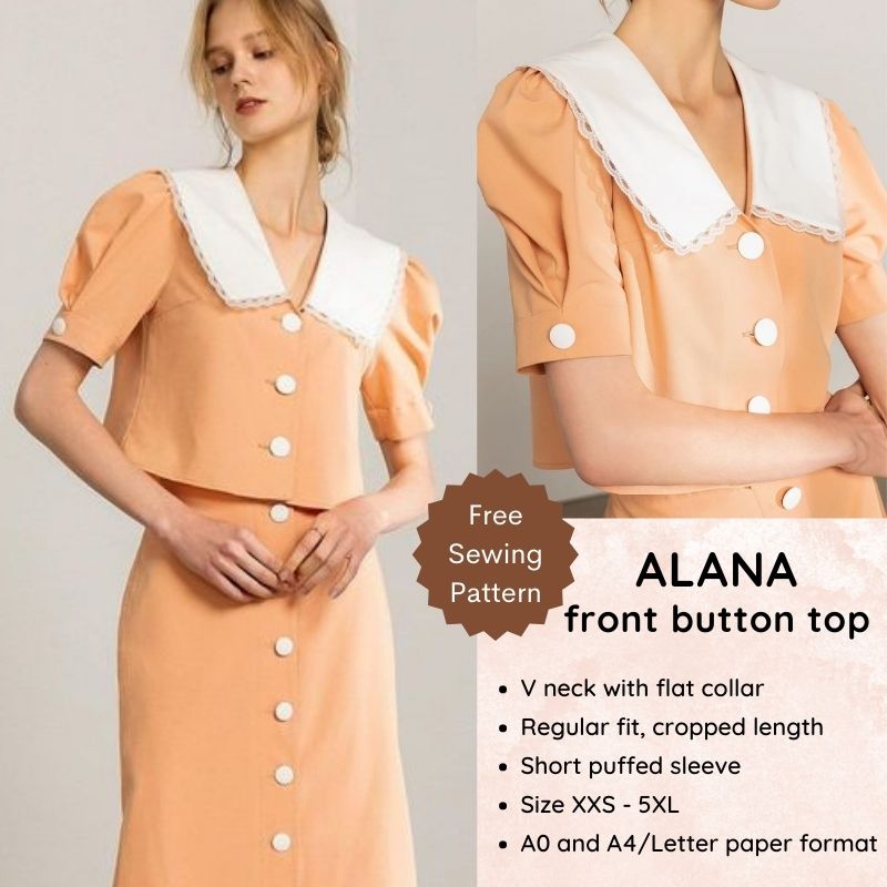 Alana button front top free PDF sewing pattern