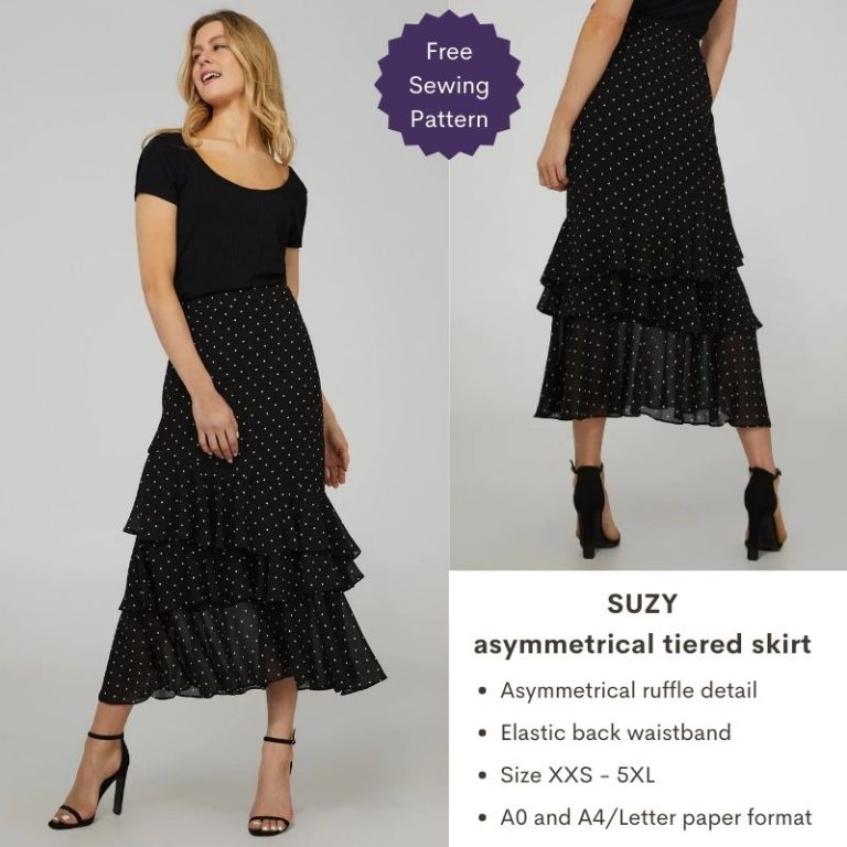 Suzy asymmetrical tiered skirt - Free PDF sewing pattern