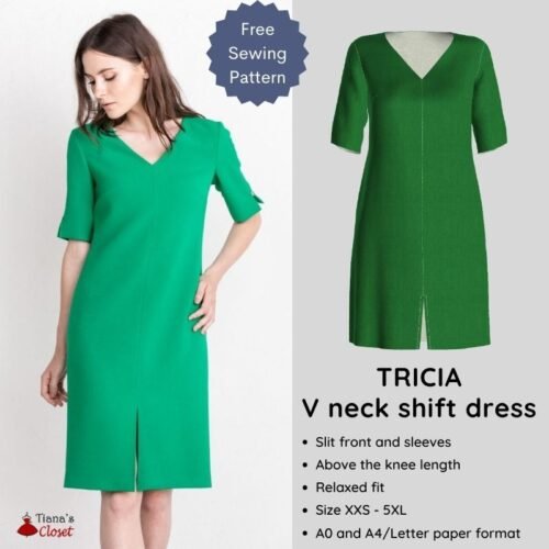 Tricia V neck shift dress Free PDF sewing pattern Tiana's Closet — free download