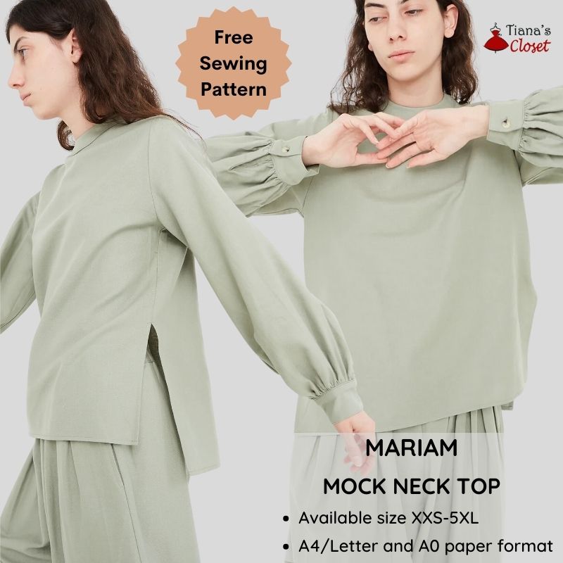Mariam mock neck hi low top - Free PDF sewing pattern