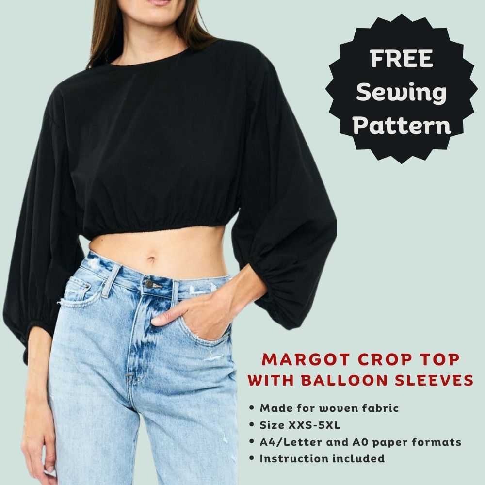 Margot balloon sleeve crop top - free PDF sewing pattern