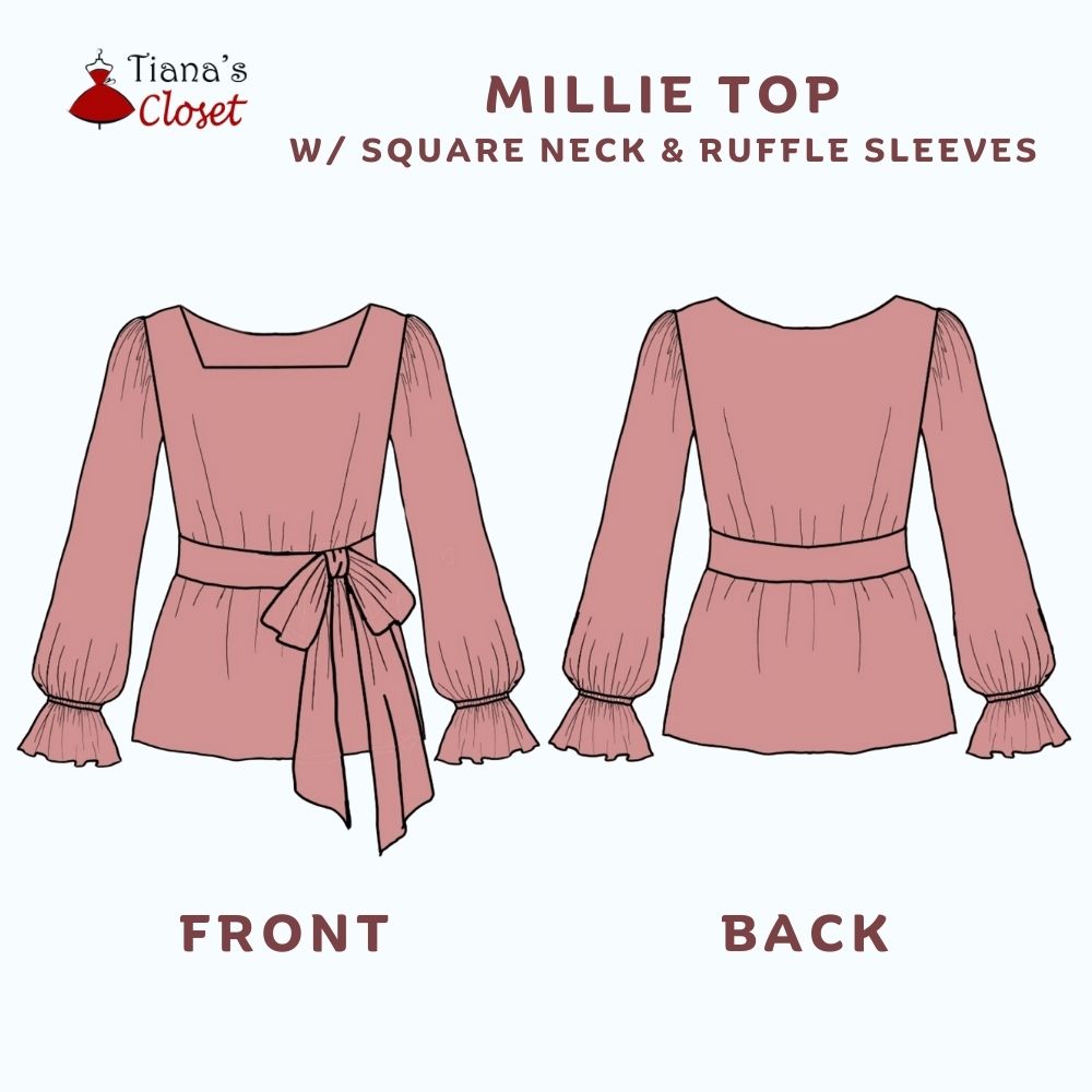 Millie square neck ruffle sleeve - Free PDF sewing pattern