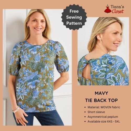 Mavy tie back top - Free PDF sewing pattern