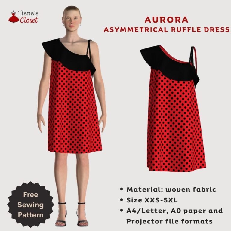 Asymmetrical Ruffle Pattern Aurora asymmetrical ruffle dress – Free PDF sewing pattern – Tiana's Closet