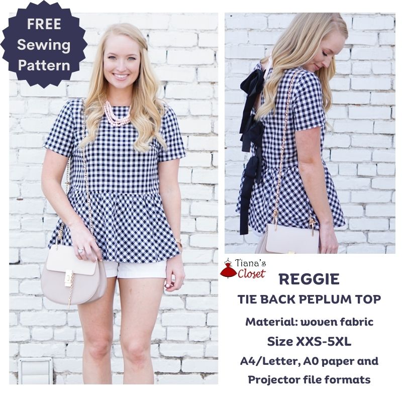 Reggie tie back peplum top - Free PDF sewing pattern