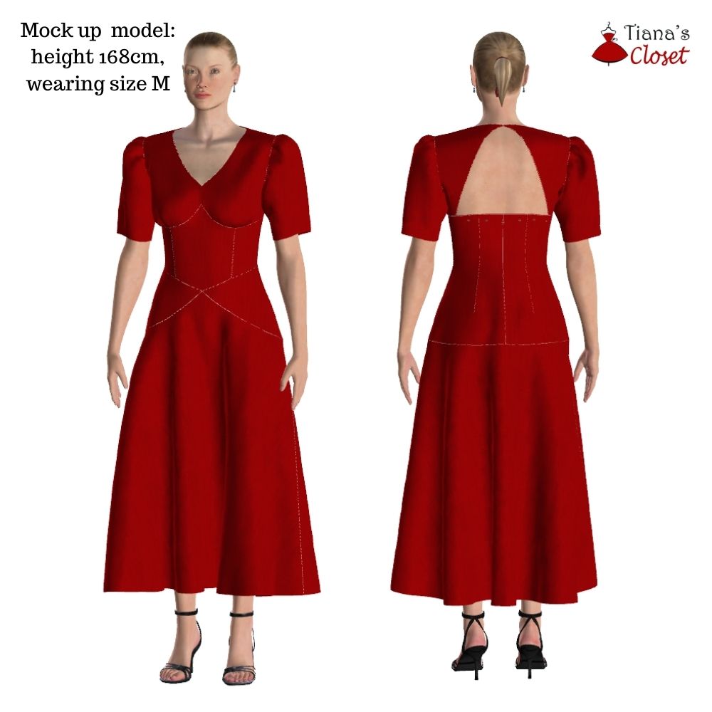 Kylie open back midi dress - Free PDF sewing pattern