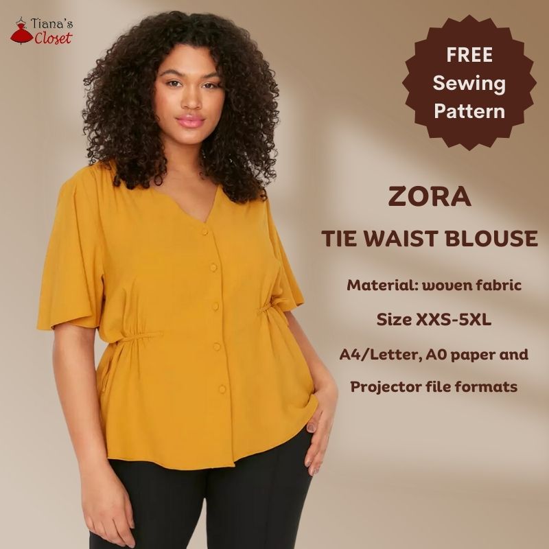 Zora tie waist blouse - free PDF sewing pattern