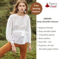 Amora drop shoulder puffed sleeve blouse - Free PDF sewing pattern