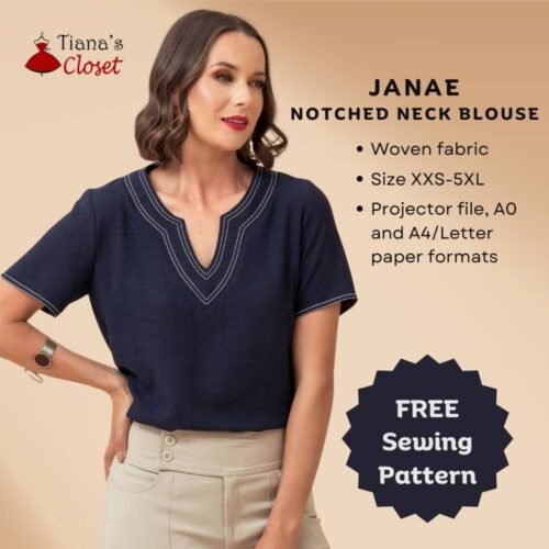 Janae notched neckline blouse - Free PDF sewing pattern
