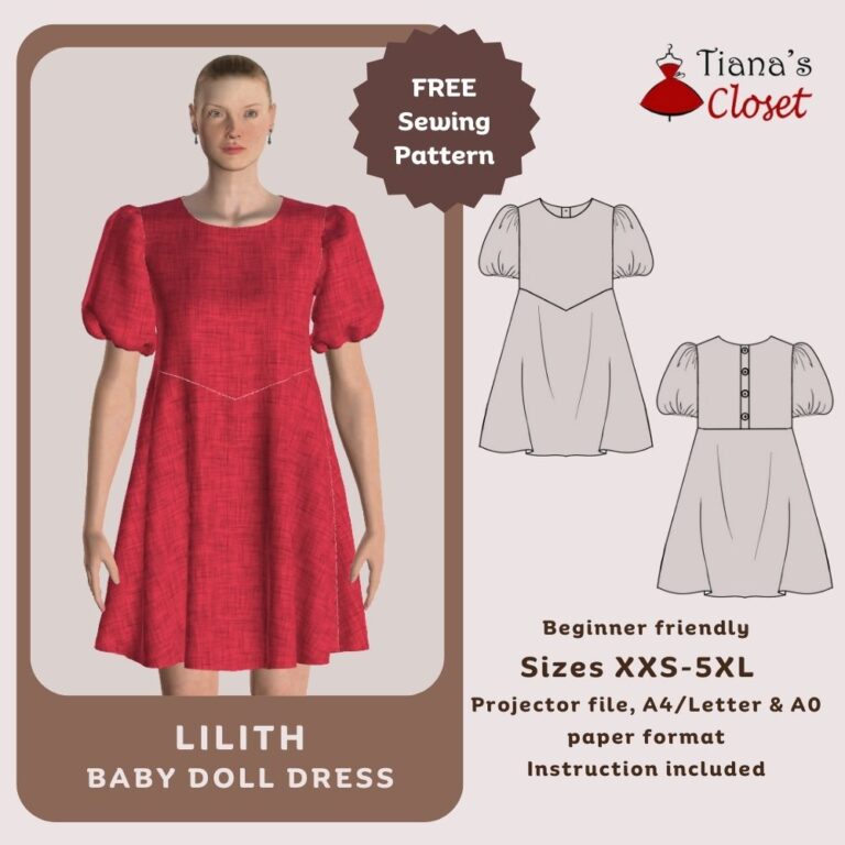 Lilith babydoll dress free PDF sewing pattern