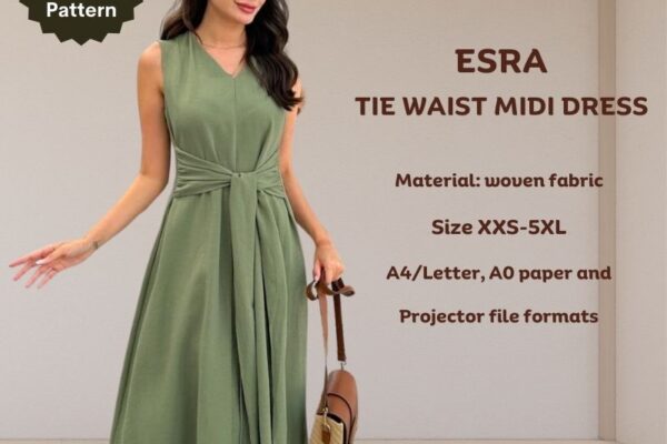 Esra tie waist midi dress - Free PDF sewing pattern