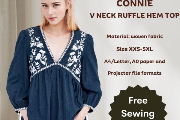 Connie V neck ruffle hem top