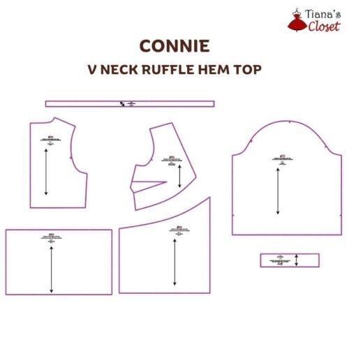 Connie V neck ruffle hem top