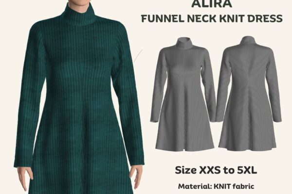 Alira funnel neck knit dress Free PDF sewing pattern