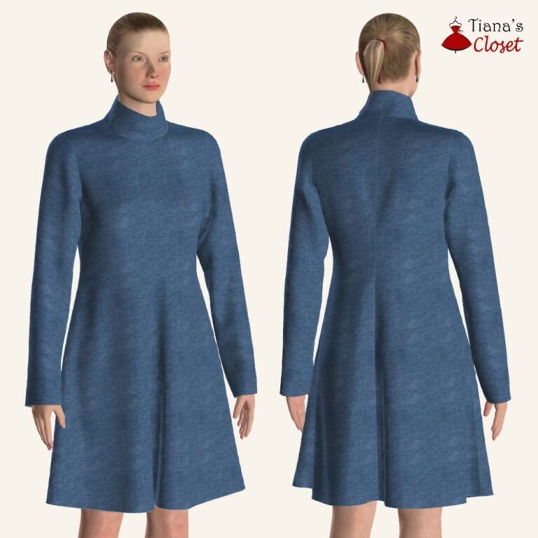 Alira funnel neck knit dress Free PDF sewing pattern Tiana's Closet