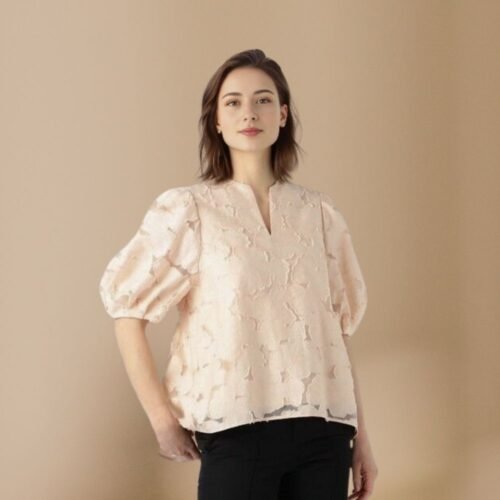 Rina puffed sleeve ruffle back blouse