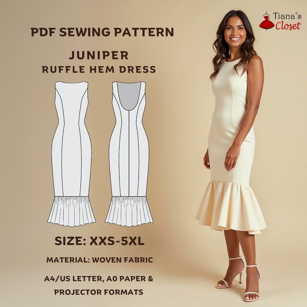 Juniper ruffle hem midi dress - Free PDF sewing pattern