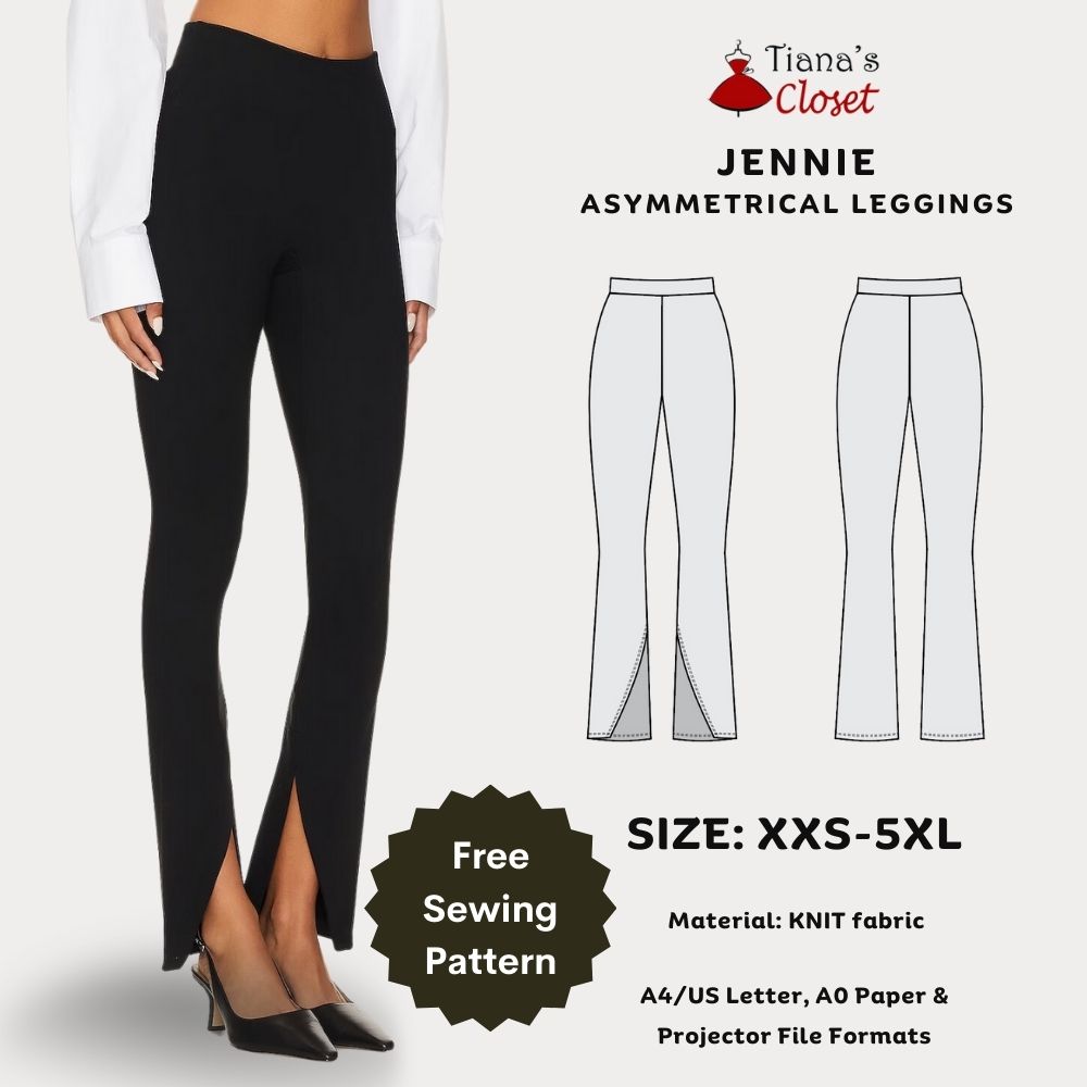 Free PDF sewing pattern - Jennie asymmetrical leggings