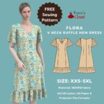 Flora v neck ruffle hem flutter sleeve dress free PDF sewing pattern