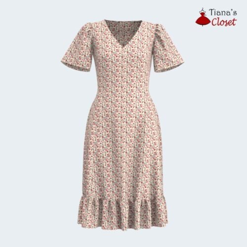 Flora v neck ruffle hem flutter sleeve dress free PDF sewing pattern