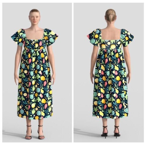 Rukiya flutter sleeve empire waist midi dress - Free PDF sewing pattern