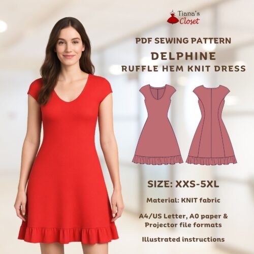 Delphin cap sleeve ruffle hem knit dress