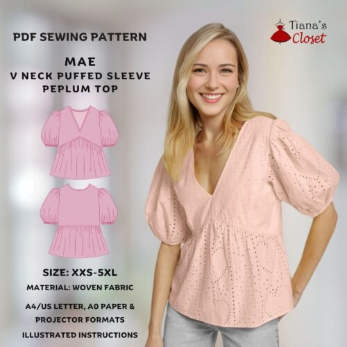 Mae V neck puffed sleeve top